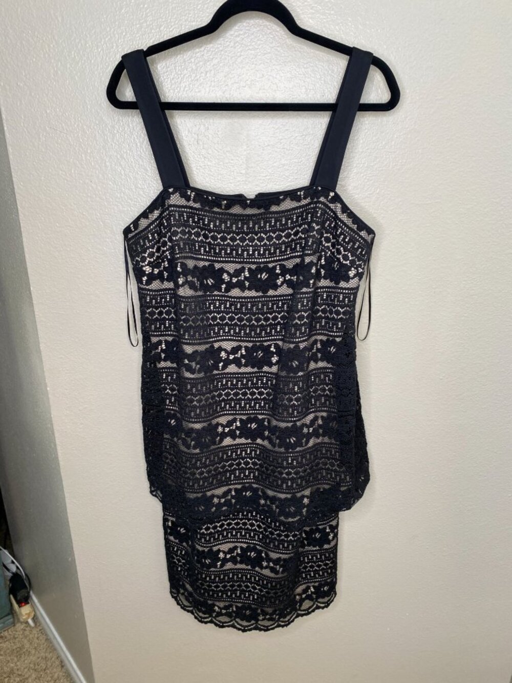 R&M Richards Womans Black Lace Overlay Dress Plus Size 14W Sleeveless polyester